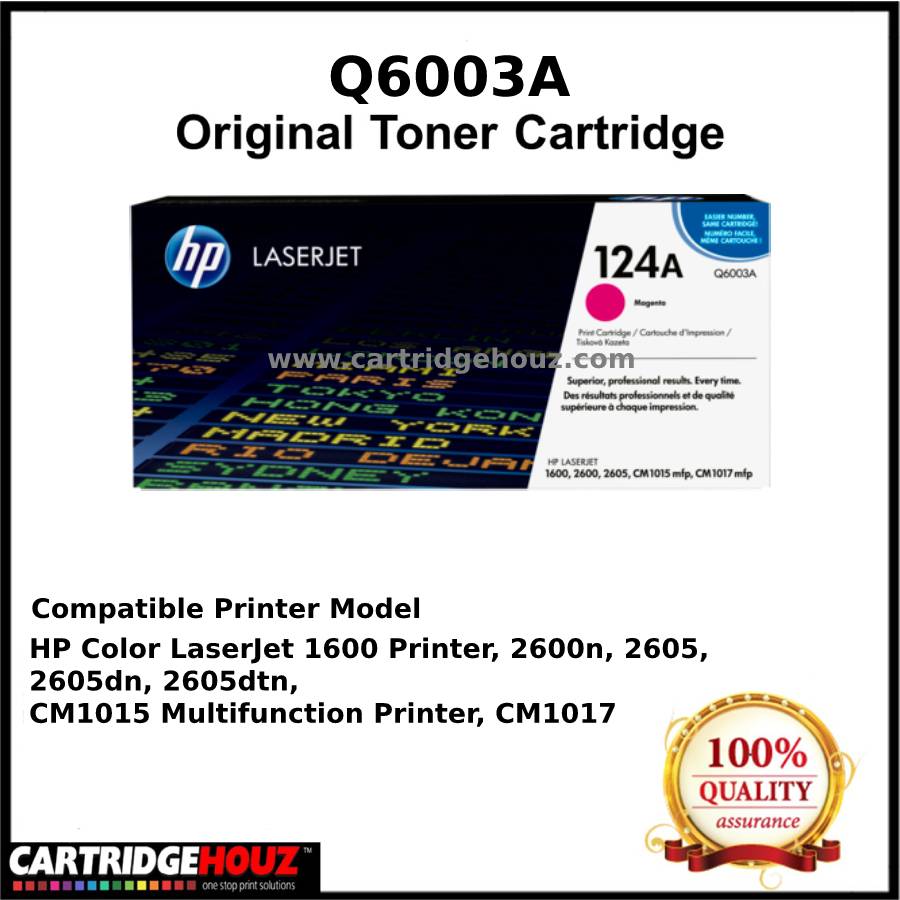 GENUINE] ORIGINAL HP Q6003A (124A) (Magenta) (2K pgs) Toner For HP Color  LaserJet 1600/2600/2605 /